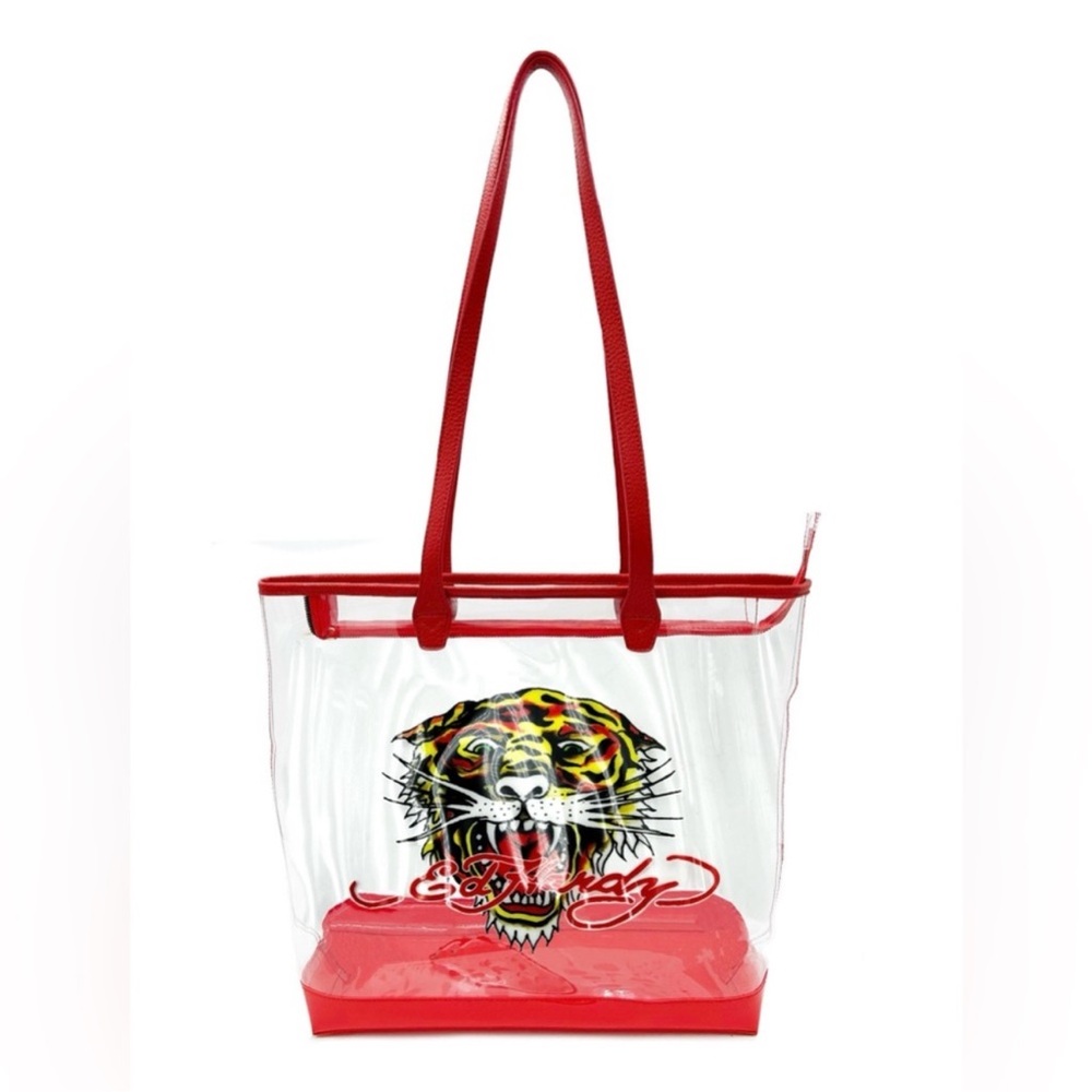 Ed Hardy Red Transparent Tote Bag with pouch